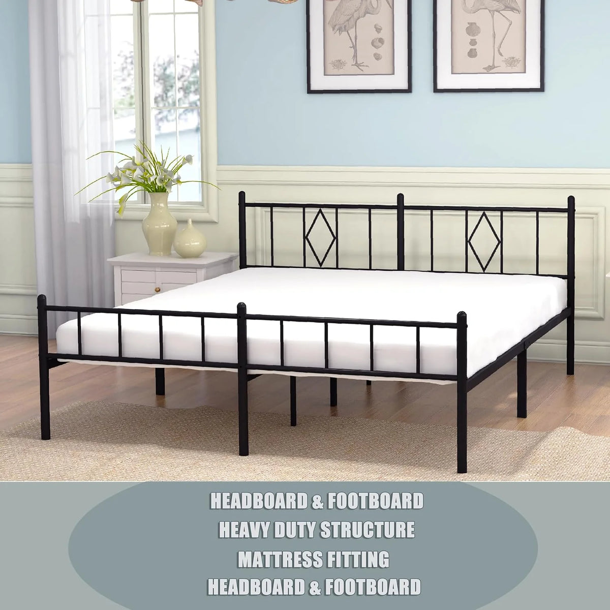 14 Inch Cal King Metal Bed Frame with Headboard and Footboard O825376