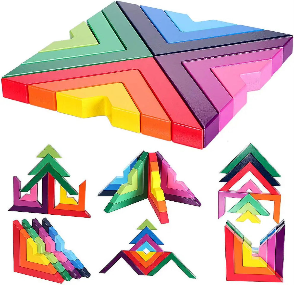 12 Piece Wooden Rainbow Stacking Nesting Building Blocks Toy M60962