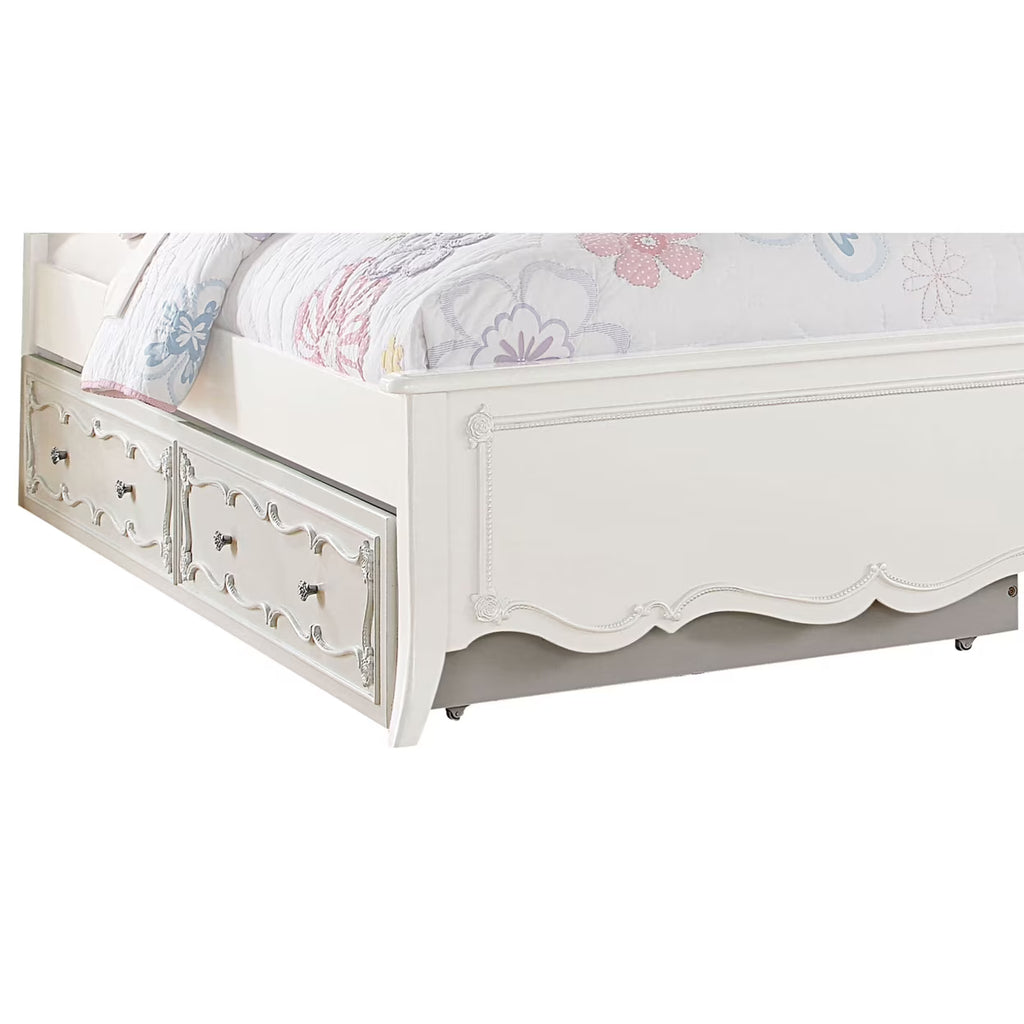 White Twin Size Wooden Trundle with Round Knobs and Caster Wheels N259994