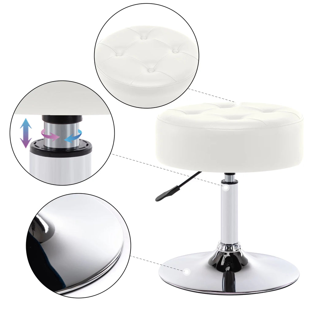 White Faux Leather Adjustable Height Swivel Ottoman Stool D7936