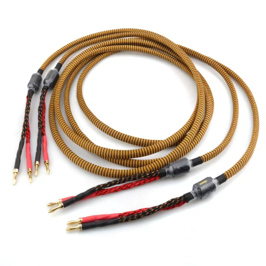 OFC Audiophile Speaker Cable with 8 Banana Plugs, 9.89ft 3m Nylon Braid A773