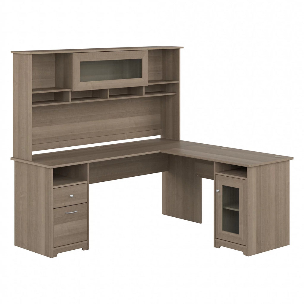 72W L Shaped Computer Desk with Hutch in White C18619