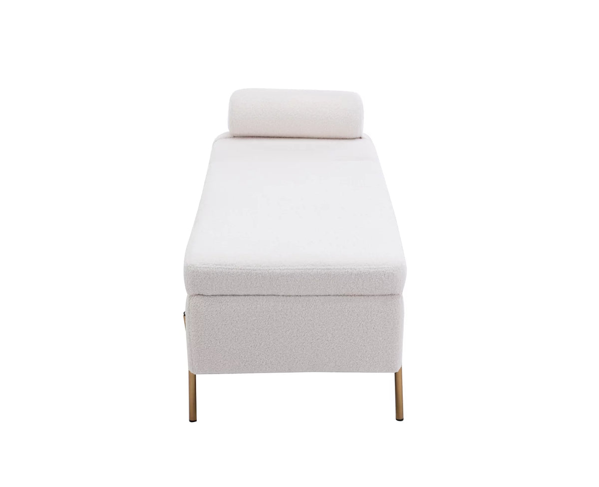 54 inches Faux Fur Upholstered Storage Bench with Gold Legs O773606