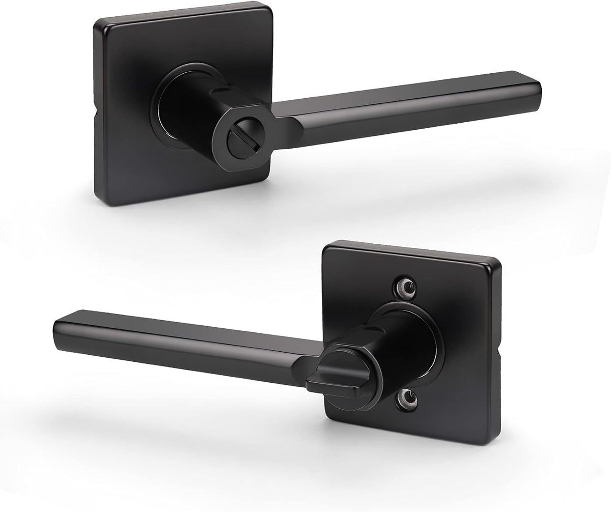 5 Pack Square Lever Handle for Closet Keyless Non-Locking Heavy Duty Interior Doors Passage Door Lever Black Finish Reversible Left or Right B849