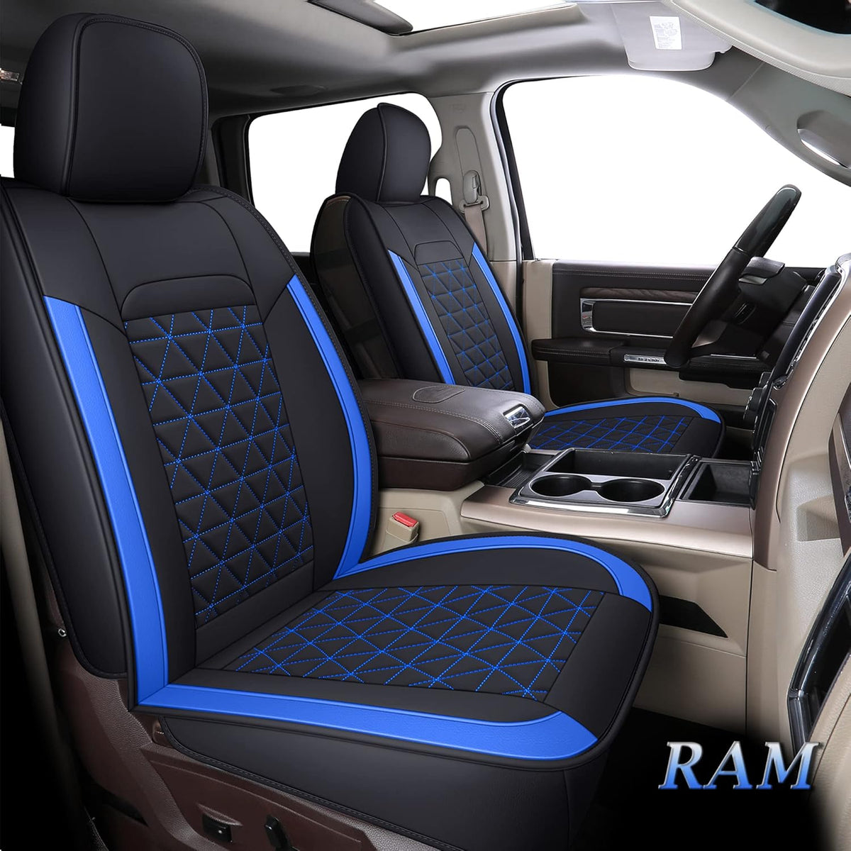 Black Waterproof Leather Car Seat Covers Full Set for Truck Pickup CrewCab with Curved Back Bench O677