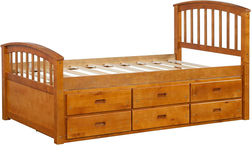 Twin Size Wood Platform Storage Bed with 6 Drawers W6128