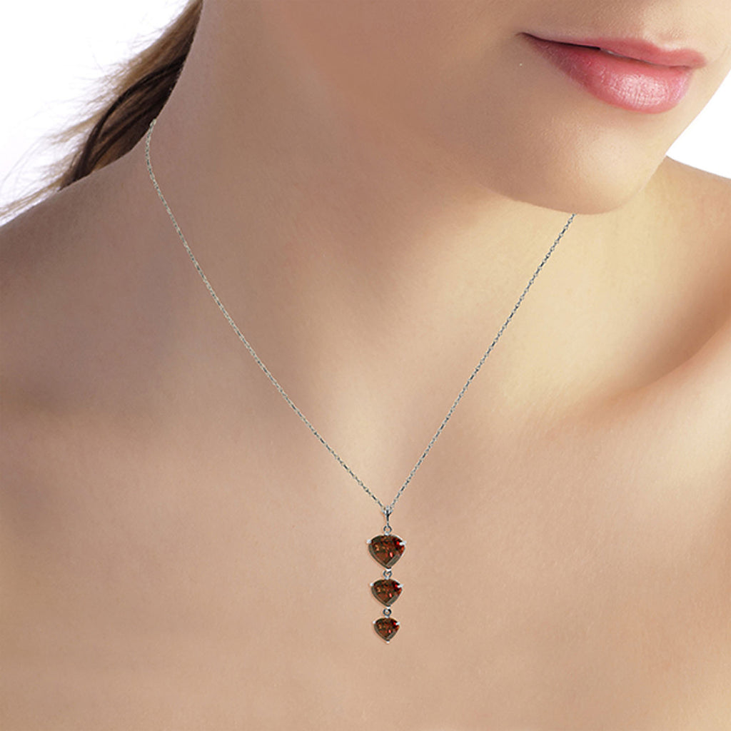 14k 22" Solid White Gold Necklace with Natural Heart-shaped Garnets L714524