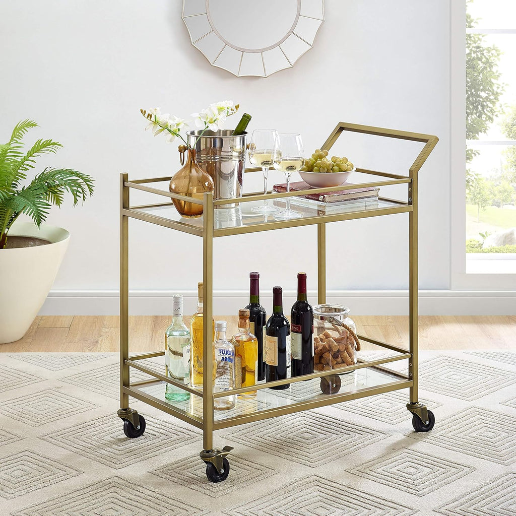 Gold and Glass Rolling Bar Cart S117548