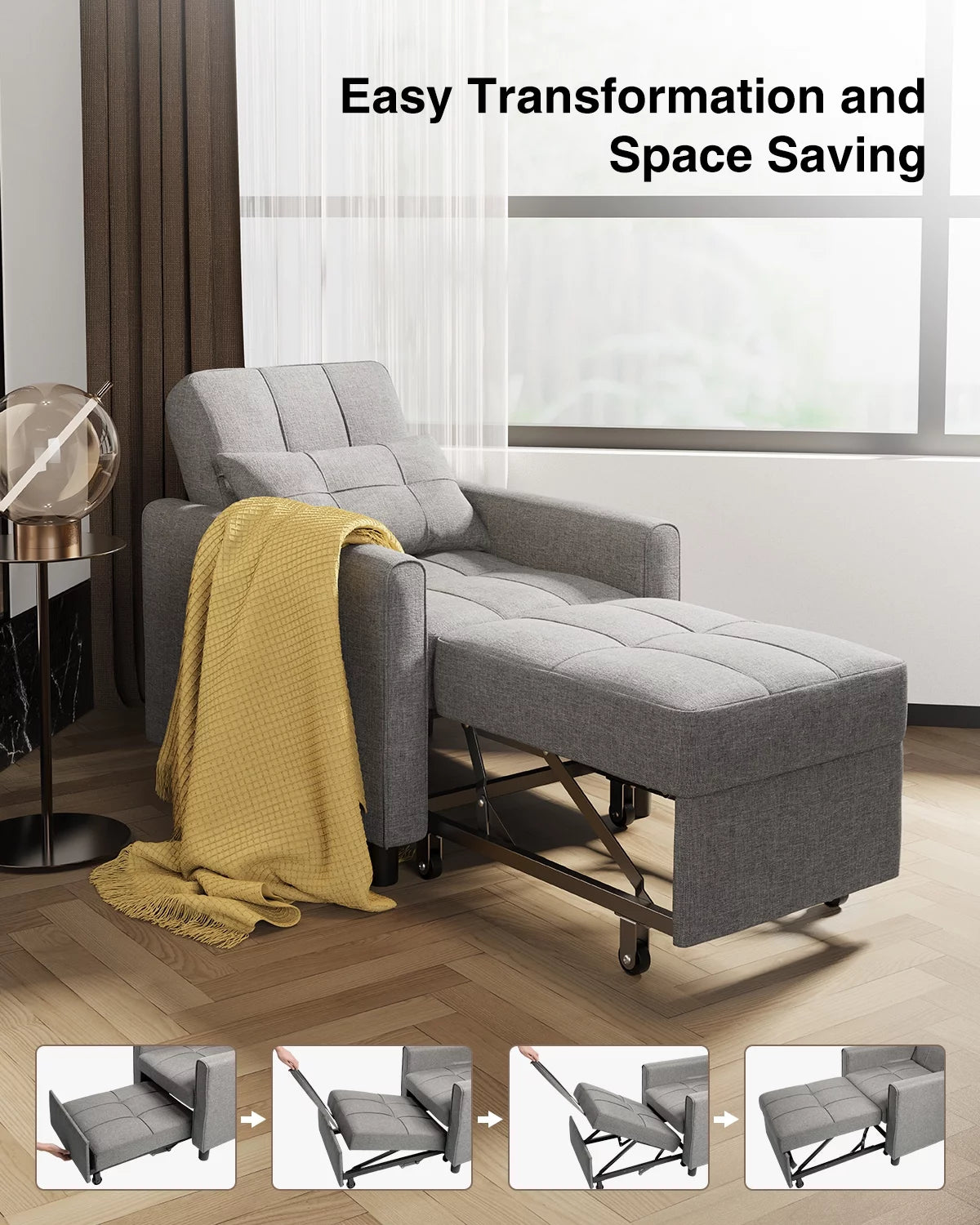 Grey Convertible Chair Single Bed M784