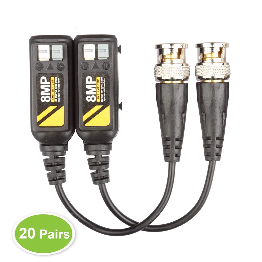 20 Pairs Passive Video Balun Connectors for BNC Male CCTV Camera System T349