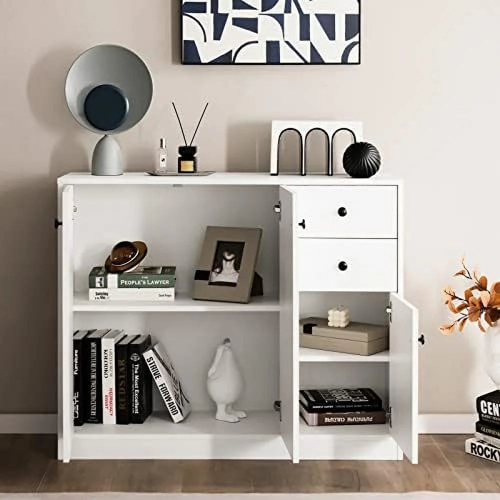 Buffet Cabinet with 2 Drawers 3-Door Adjustable Shelves White P17890