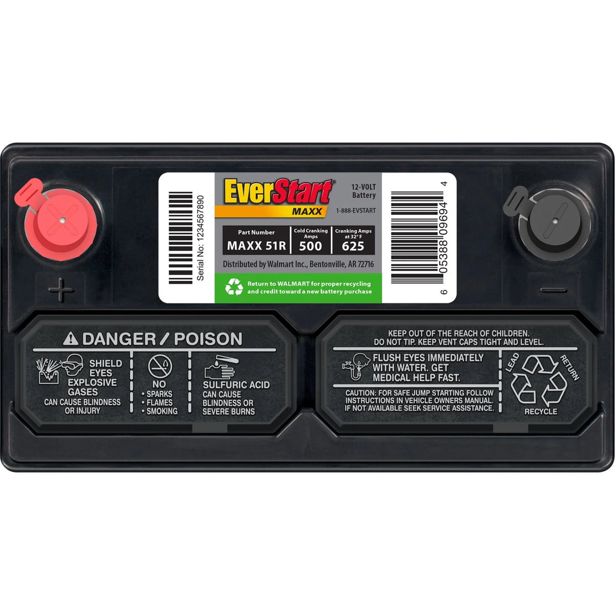 Group Size 51R 12 Volt 500 CCA Lead Acid Automotive Battery B65383