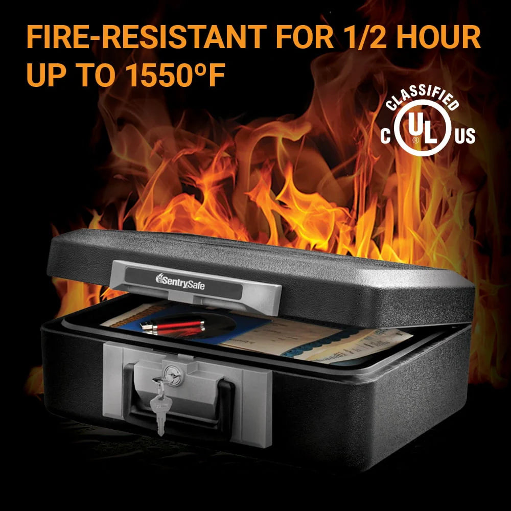 Fire-Resistant Box Safe with Key Lock 0.25 cu. ft., Black K3612