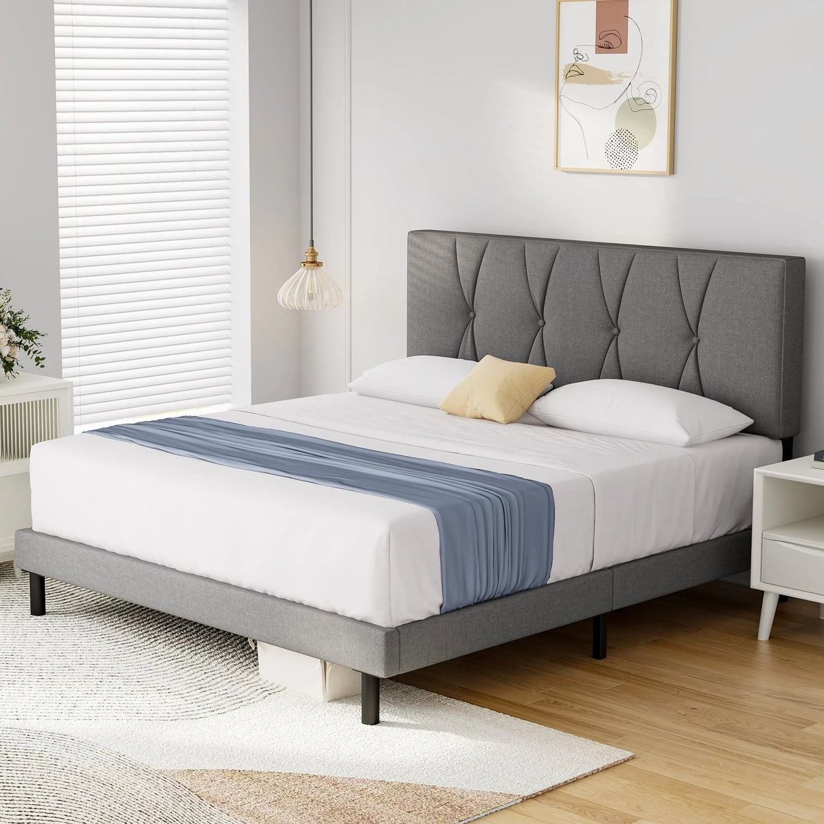 Queen Size Fabric Upholstered Platform Bed Frame I288575