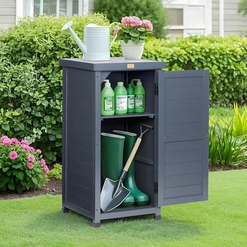 Outdoor Storage Cabinet with Metal Tabletop & Shelves U29771