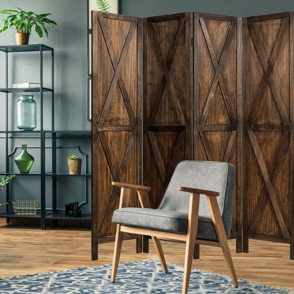 Brown 4 Panels Folding Wooden Room Divider S8129