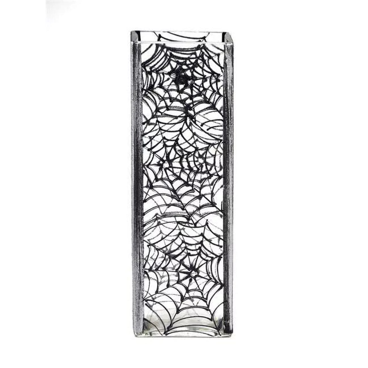 12 in. Spiderweb Art Decorated Square Glass Vase U453315