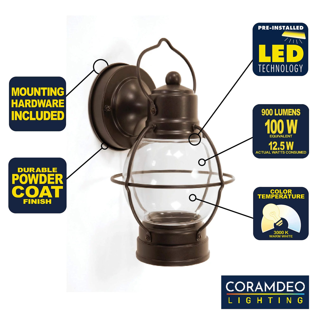 Bronze Outdoor LED Wall Sconce with Clear Glass Lens W379433