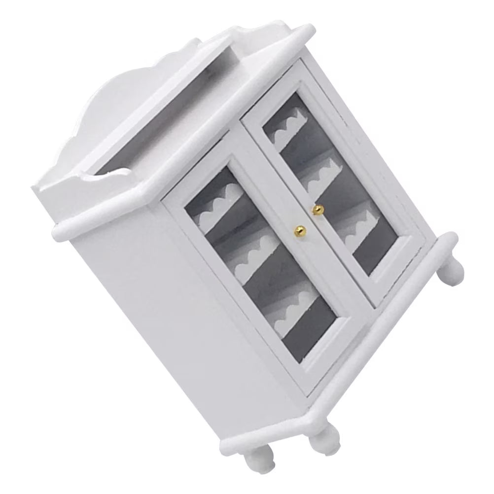 Miniature Wine Cabinet Kids Pretend Play Toy Doll House Decoration Walnut White Wood Q30818