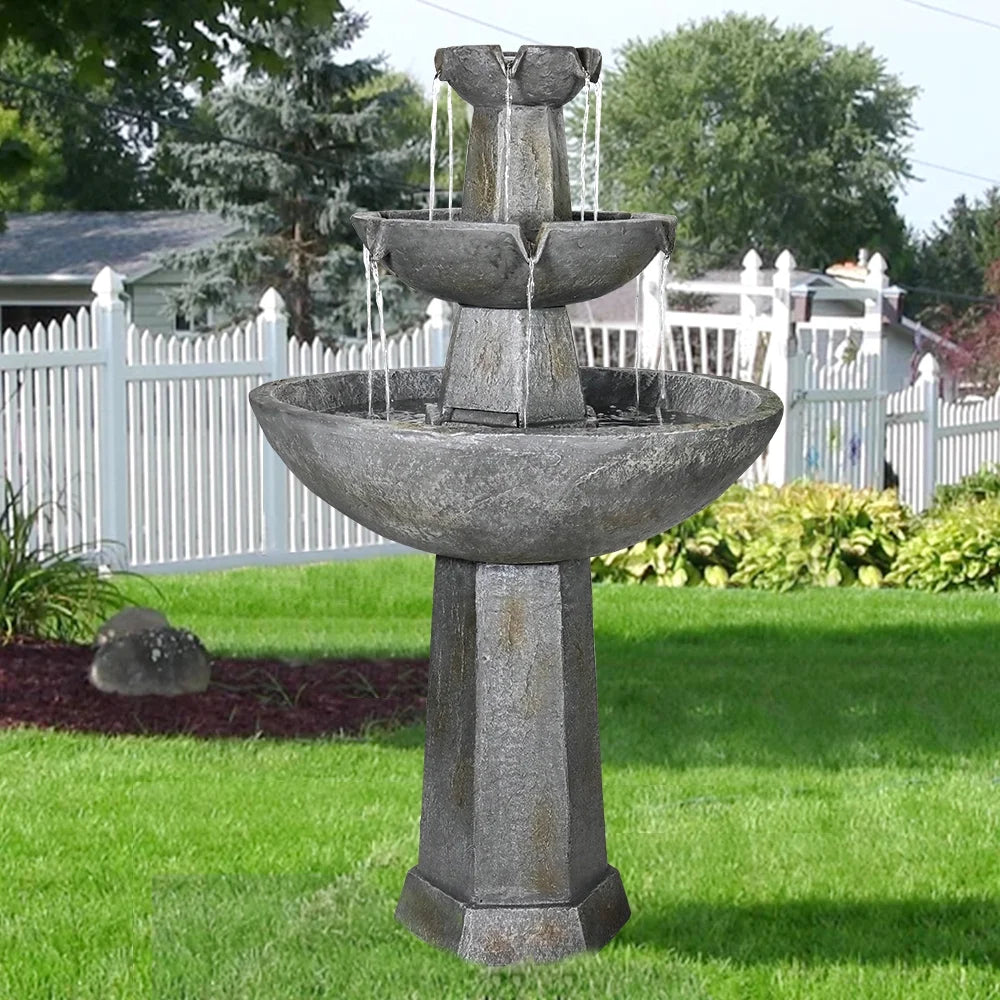 3 Tier Freestanding Waterfall Fountain with Bird Bath X90204