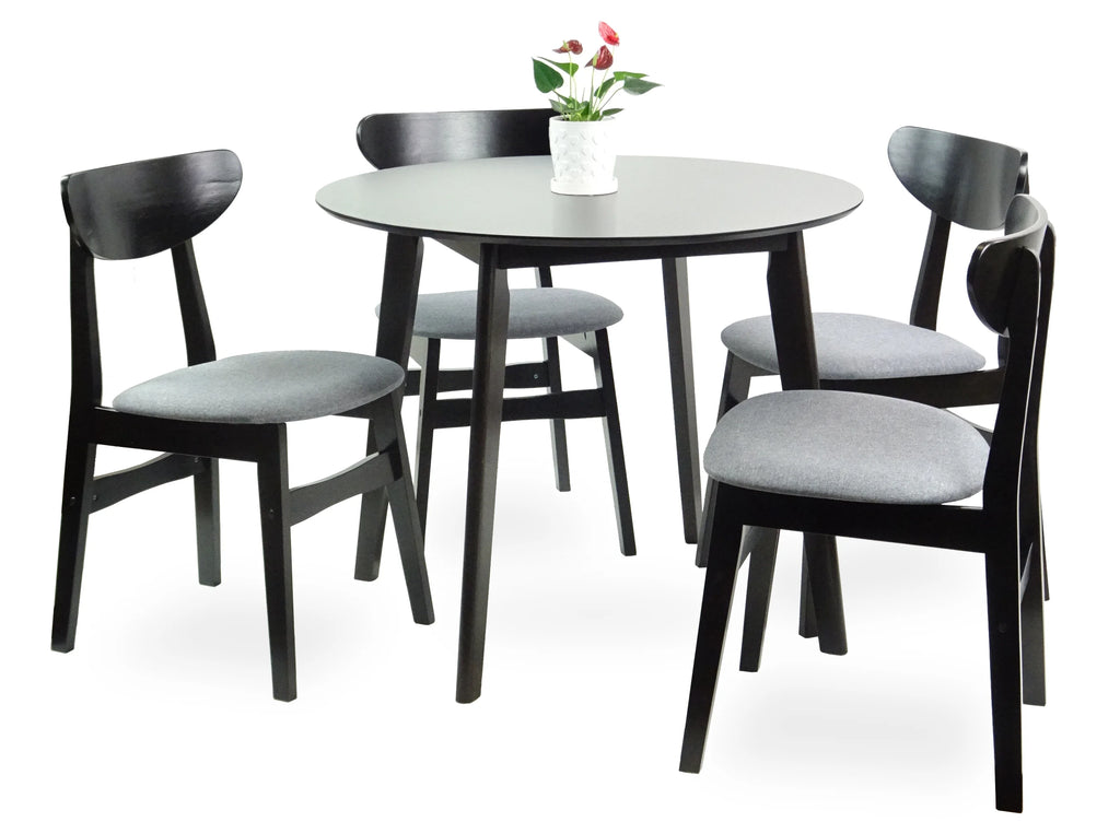 Set of 5 Solid Wood Dining Table and 4 Side Chairs with Padded Seat, Espresso O230