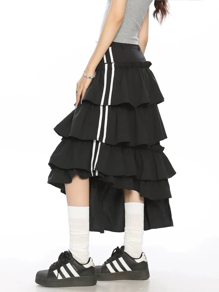 Striped Ruffle Irregular Midi Dress P985