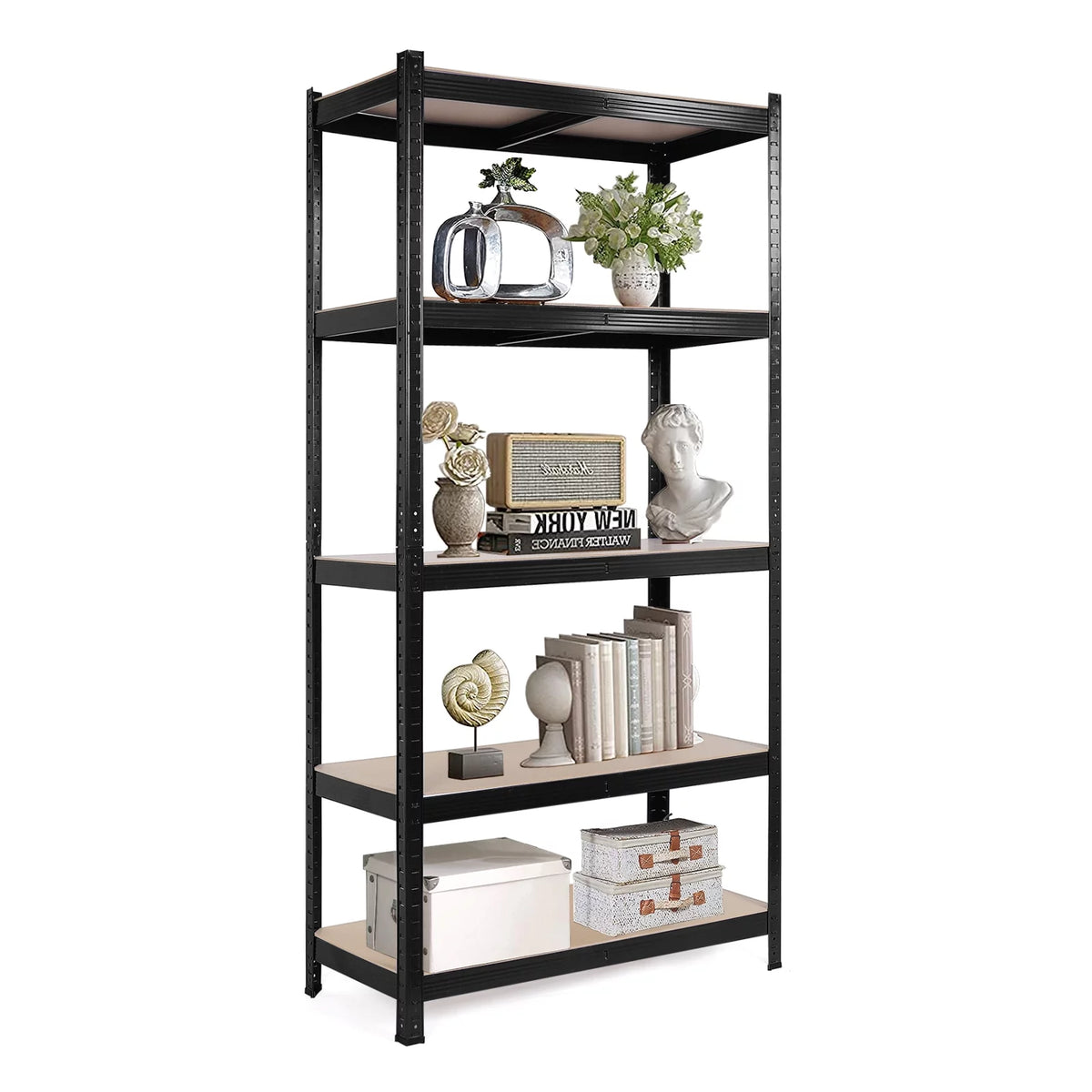 5 Tier Adjustable Heavy Duty Metal Storage Shelving, Black, 35.4" x 15.7" x 70" B966936