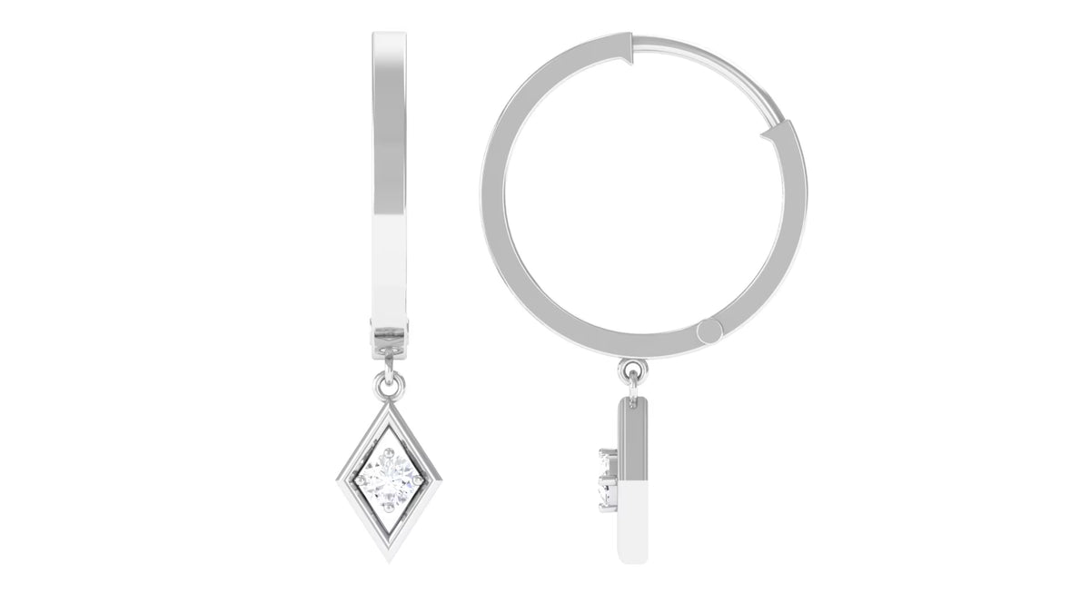 14K White Gold Geometric Hoop Earrings V4298
