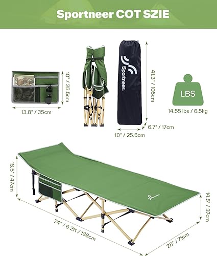 Camping Cot with Mattress Max Load 450 LBS Heavy Duty Portable Folding Bed P57710