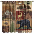 Rustic Bear Moose Deer Curtains, Retro Pine Tree Cabin Country Lodge Camping Window Treatments Vintage Tribal Aztec Abstract Geometric Blackout Window Drapes 42x63in T278