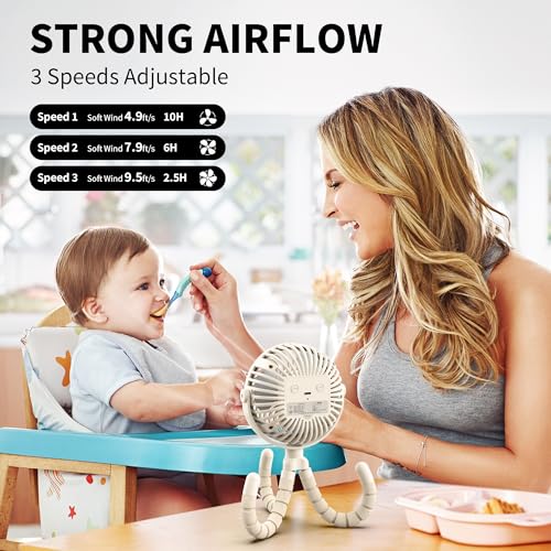 Battery Operated Stroller Fan Clip On Fan 3 Speeds Black X357157