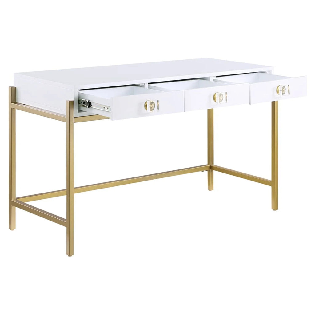 White Lacquered Computer Desk with Gold Frame K89901