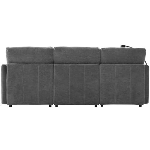 6 Seater Reversible Modular Sectional Sofa Sleeper Couch Bed Chenille Upholstered with USB Ports I254002