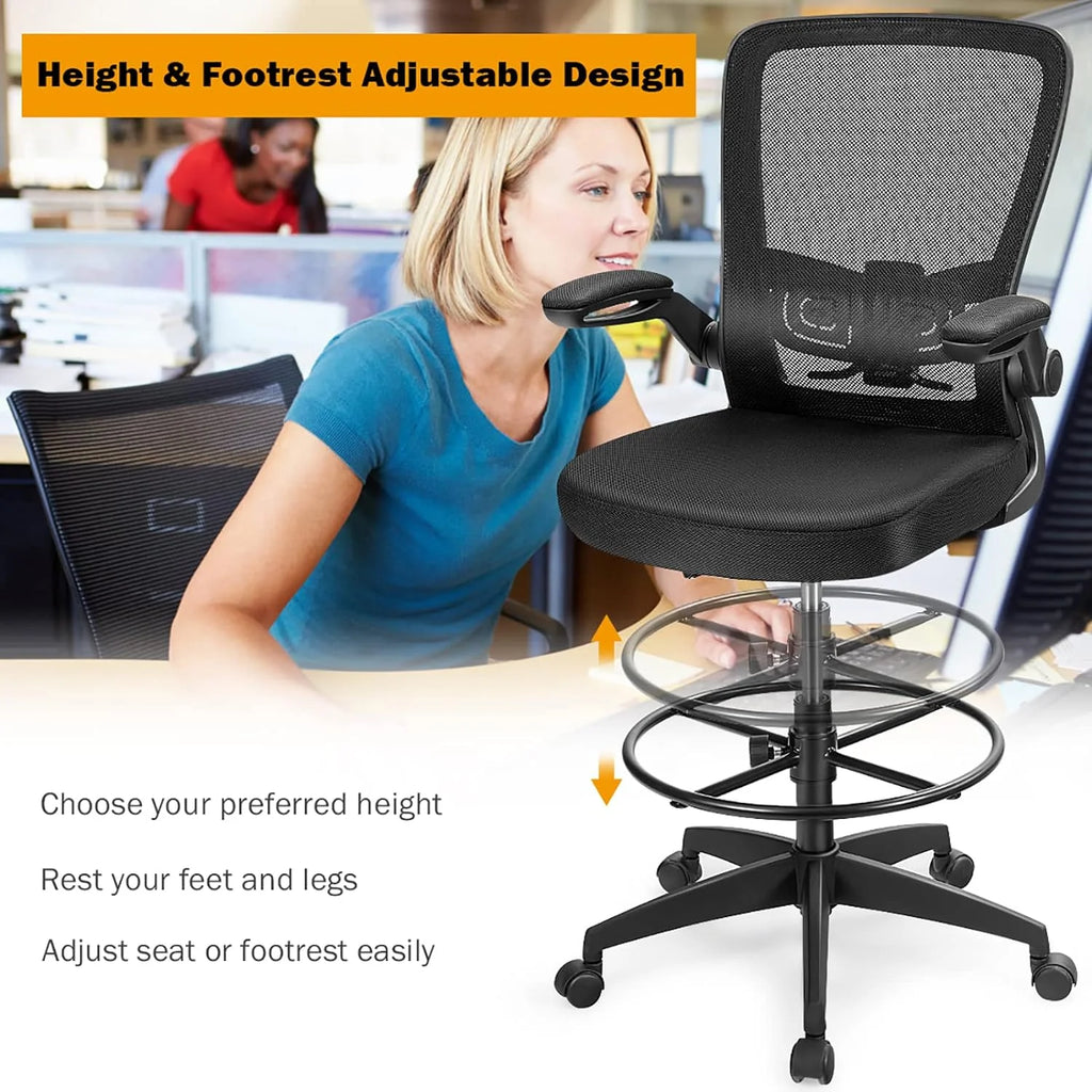 Black Ergonomic Tall Office Chair with Footrest H205051