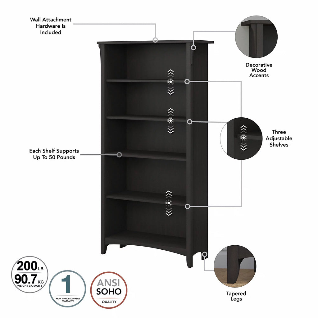 Vintage Black 5 Shelf Bookcase, Set of 2 D69340