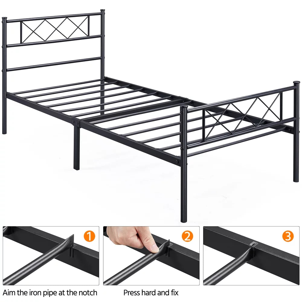Black Twin Metal Slatted Bed Frame with Headboard Footboard U615