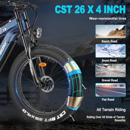 Dual Battery 48V 35AH 2000W 80-155 Miles Electric Bike 26" Fat Tire Full Suspension EBike with Dual Hydraulic Brakes N556647
