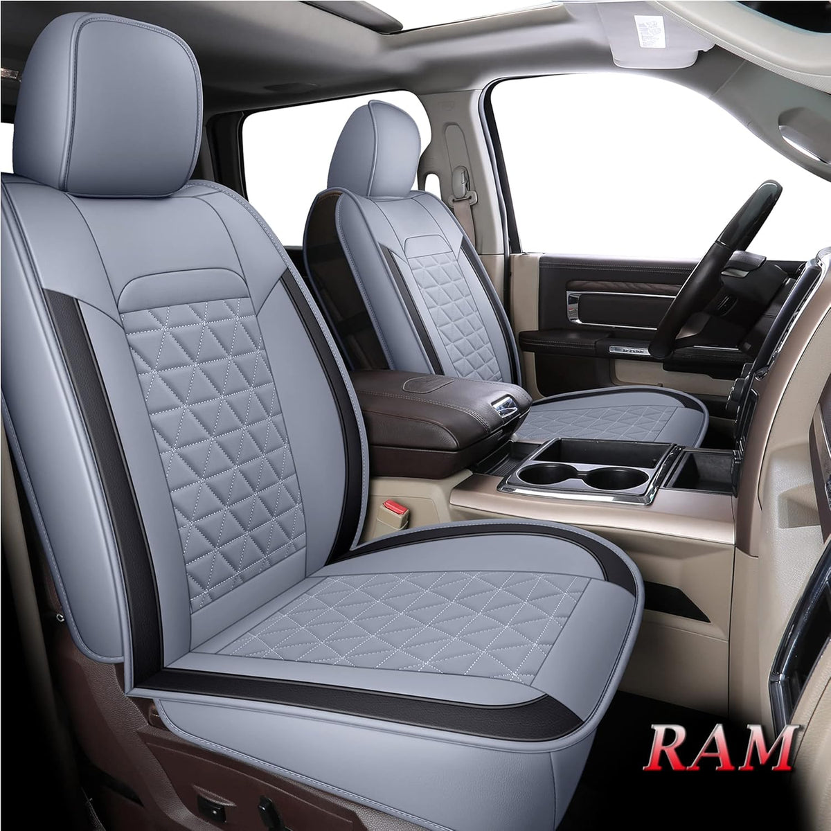 Black Waterproof Leather Car Seat Covers Full Set for Truck Pickup CrewCab with Curved Back Bench O677