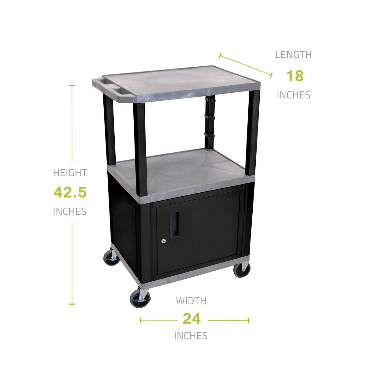 Gray 3 Shelf AV Cart with Cabinet F162