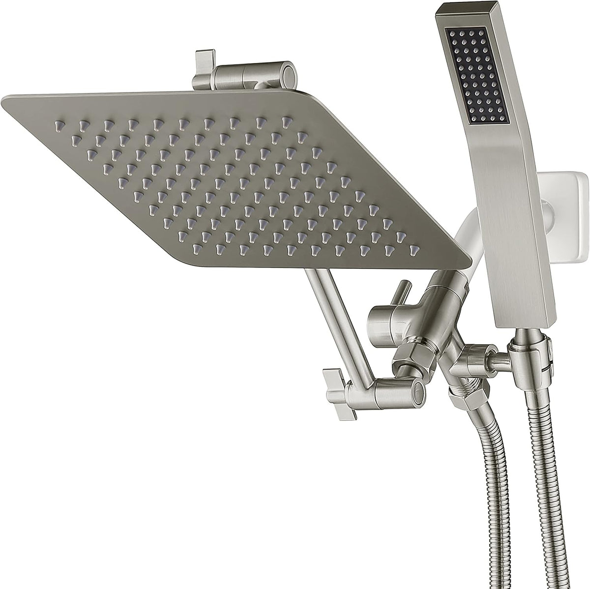 All Metal Dual Square Shower Head Combo with Handheld Shower Wand and 71" Extra Long Flexible Hose T715