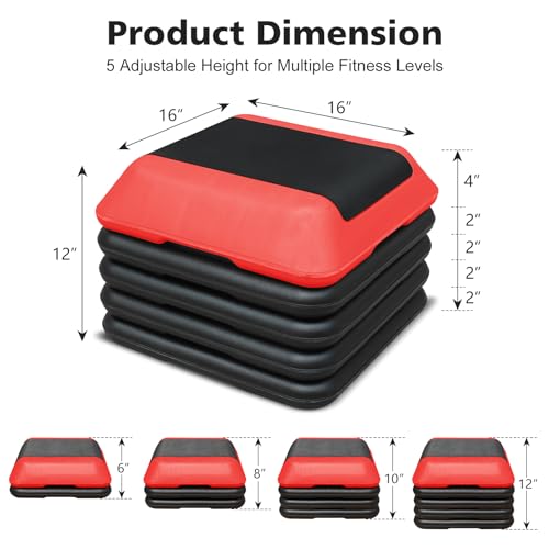 16"x16" Exercise Aerobic Step Platform with 4 Risers, Adjustable Height 4"-6''-8''-10''-12" J349543