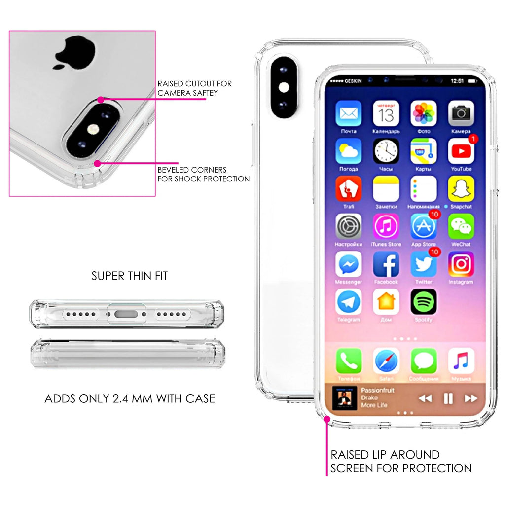 Clear Shockproof Hybrid Case for iPhone X / XS with TPU Bumper Acrylic Back Tempered Glass Screen Protector I684001