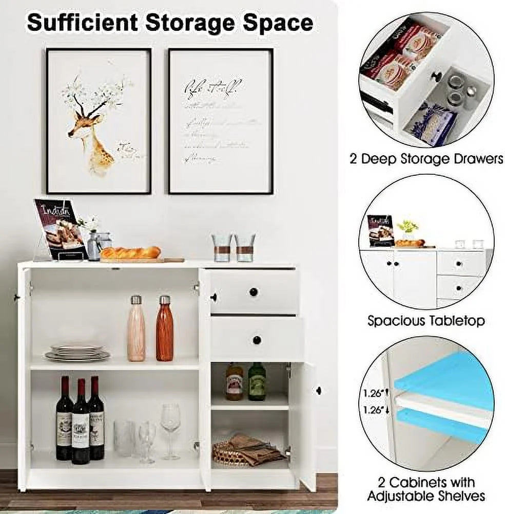 Buffet Cabinet with 2 Drawers 3-Door Adjustable Shelves White P17890