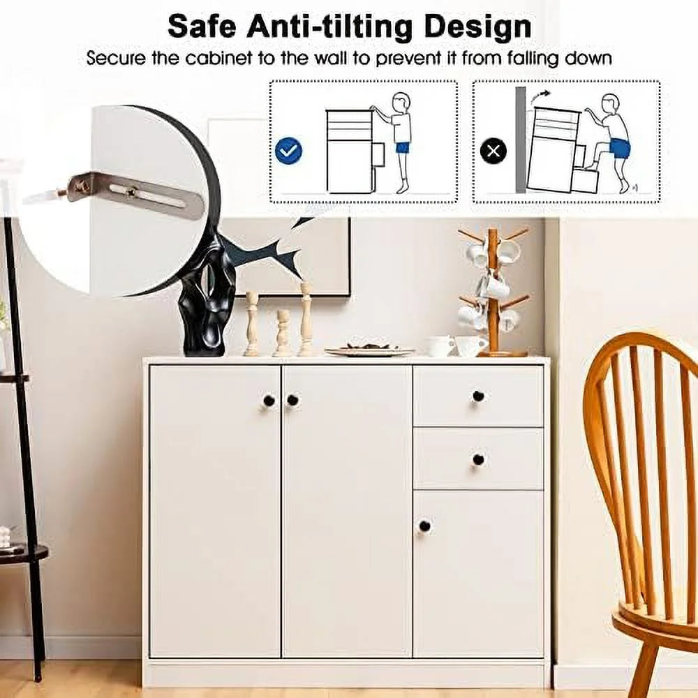 Buffet Cabinet with 2 Drawers 3-Door Adjustable Shelves White P17890
