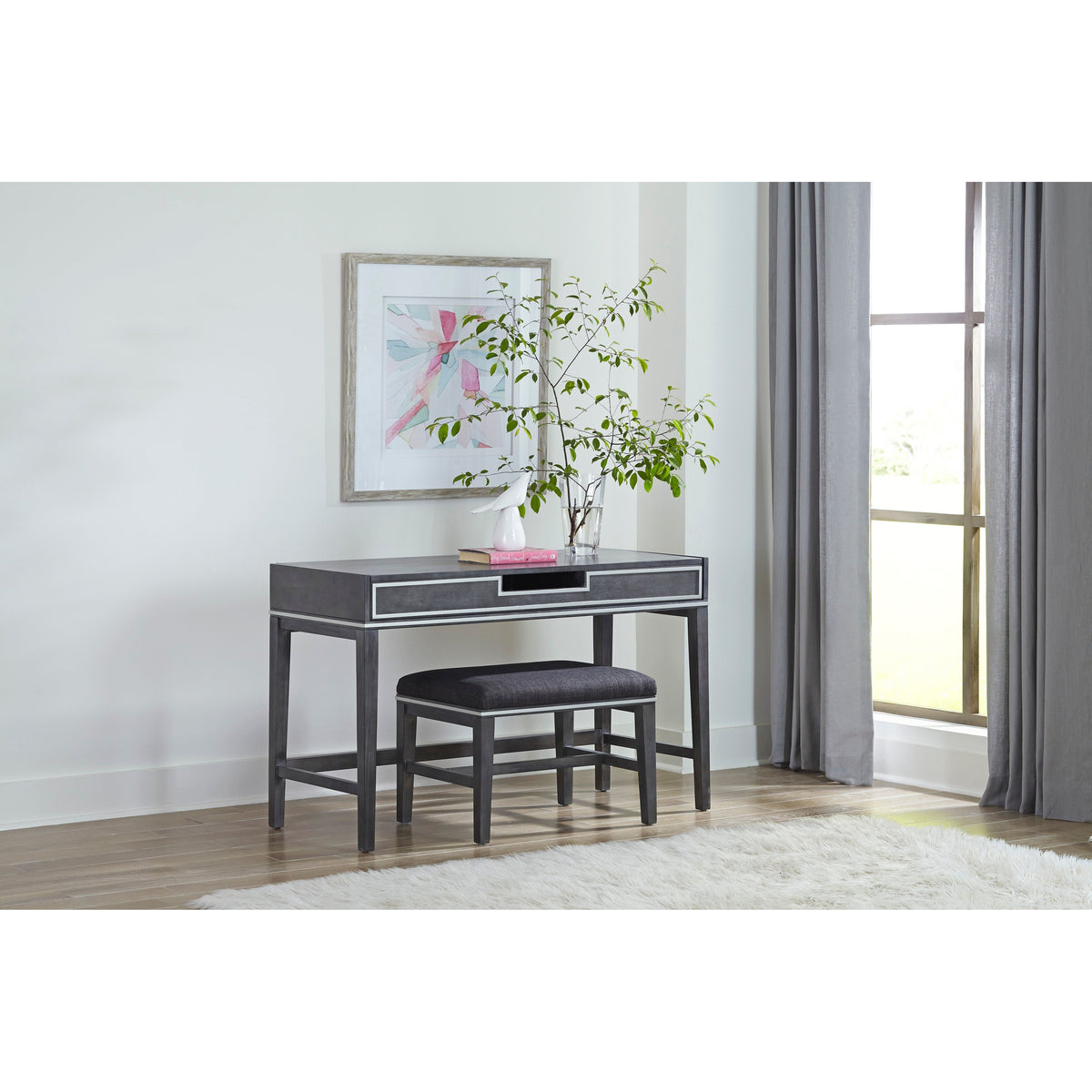 Slate Gray Vanity and Stool X9634