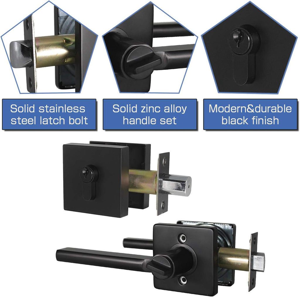 5 Pack Square Lever Handle for Closet Keyless Non-Locking Heavy Duty Interior Doors Passage Door Lever Black Finish Reversible Left or Right B849