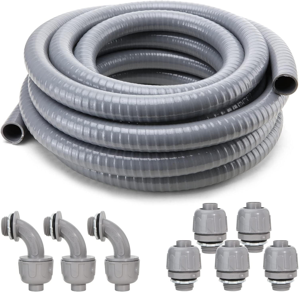 1 in. 50ft Flexible Non Metallic Liquid Tight Electrical Conduit Kit with 5 Straight and 3 Angle Fittings F46571
