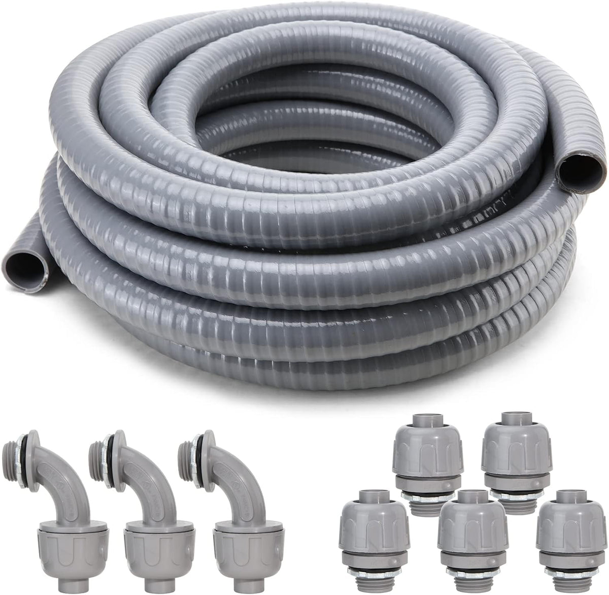 1 in. 50ft Flexible Non Metallic Liquid Tight Electrical Conduit Kit with 5 Straight and 3 Angle Fittings F46571