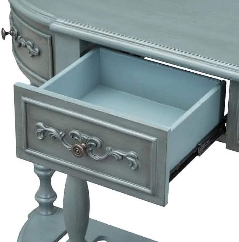 Retro Curved Console Table with 2 Top Drawers and Solid Wooden Frame W69622