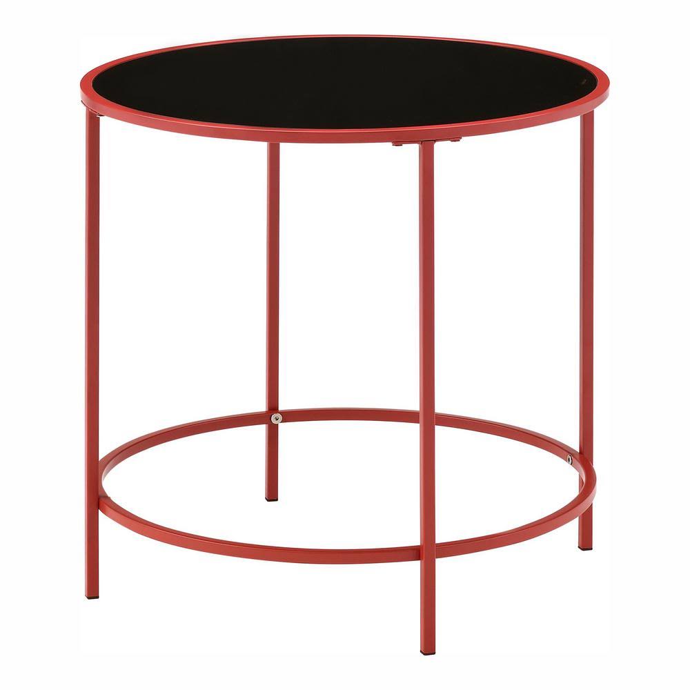 Red Coating Round Glass Top End Table W2720